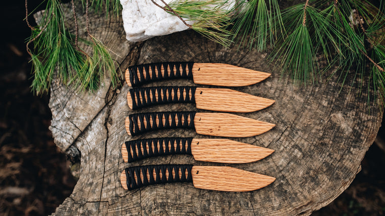 JJ Knives Wrapped Bowie - in black wrap - (Red Oak)